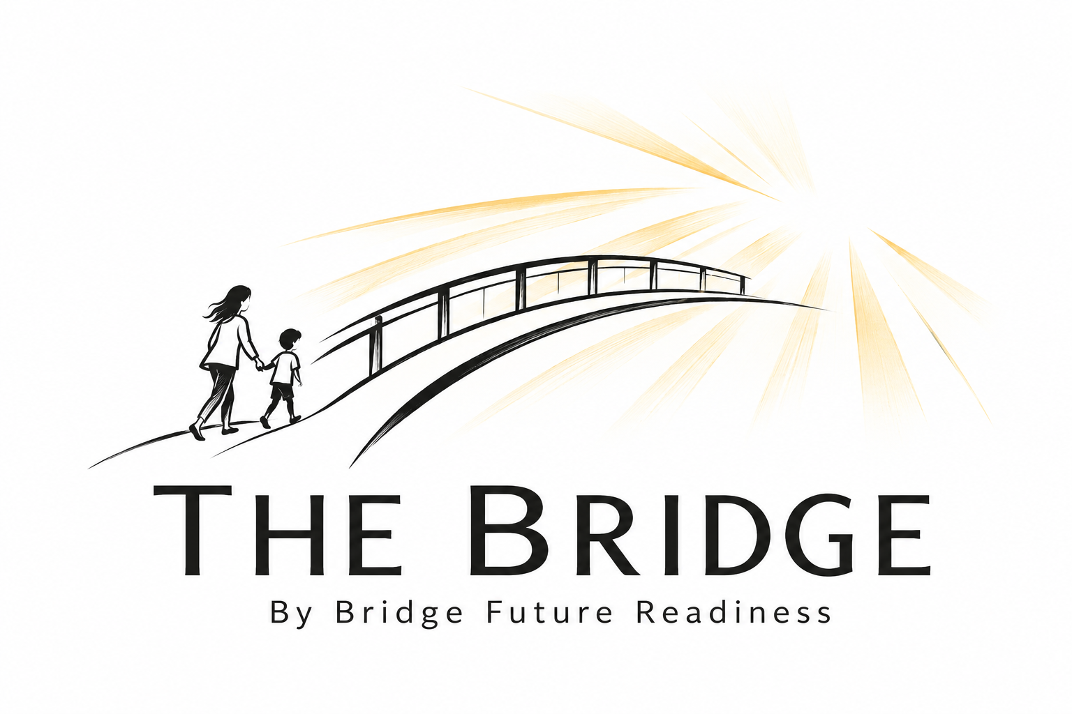 The Bridge's approved illustration of a parent and child walking toward a golden light, with The Bridge wordmark.